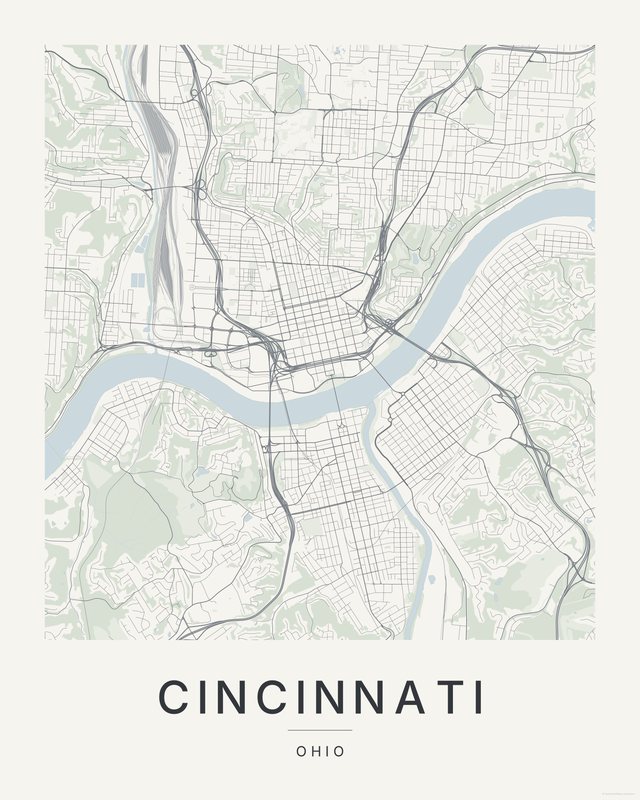 Cincinnati map print, Paper colorway
