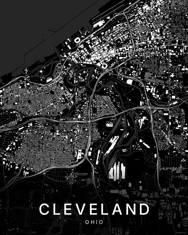 Cleveland map print, Dark colorway
