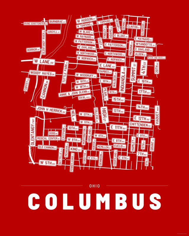 Columbus street map print, Accent colorway