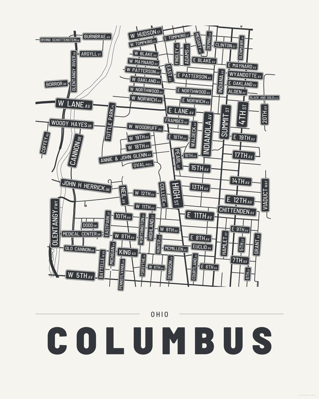 Columbus street map print, Paper colorway