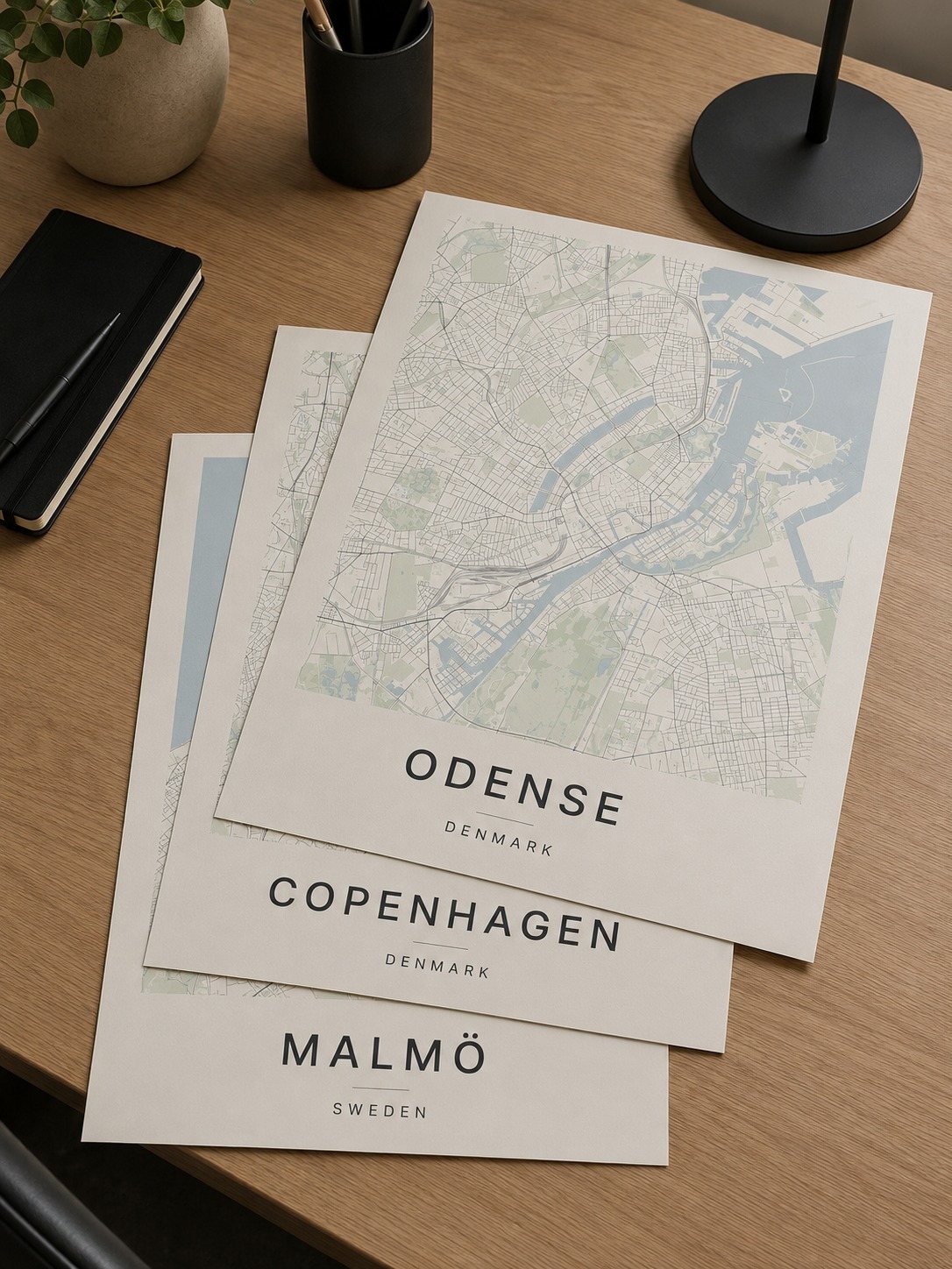 Copenhagen map print framed on a wall