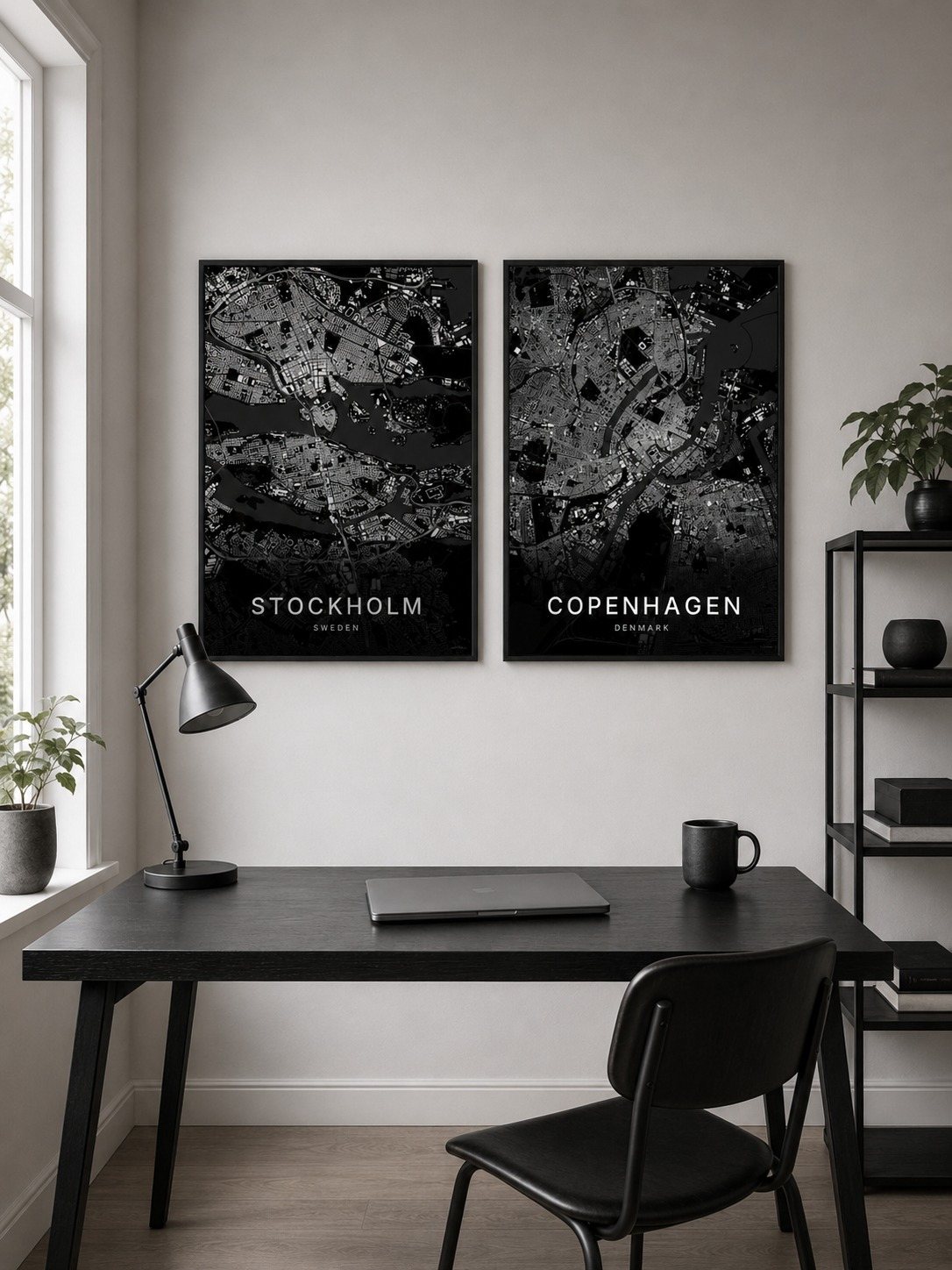 Copenhagen map print framed on a wall