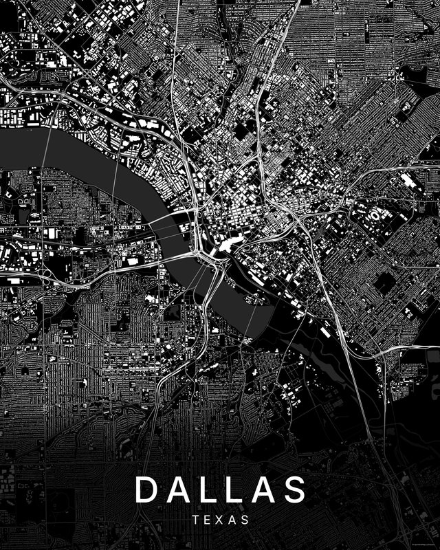 Dallas map print, Dark colorway