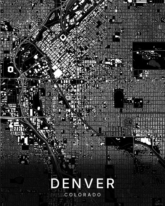 Denver map print, Dark colorway