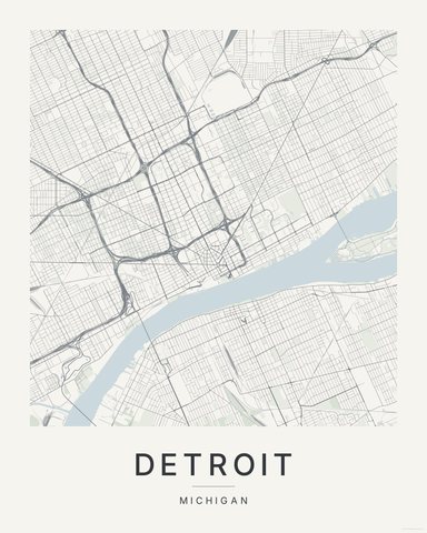 Detroit map print, Paper colorway