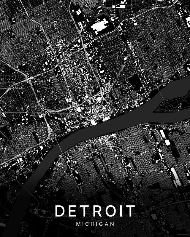 Detroit map print, Dark colorway