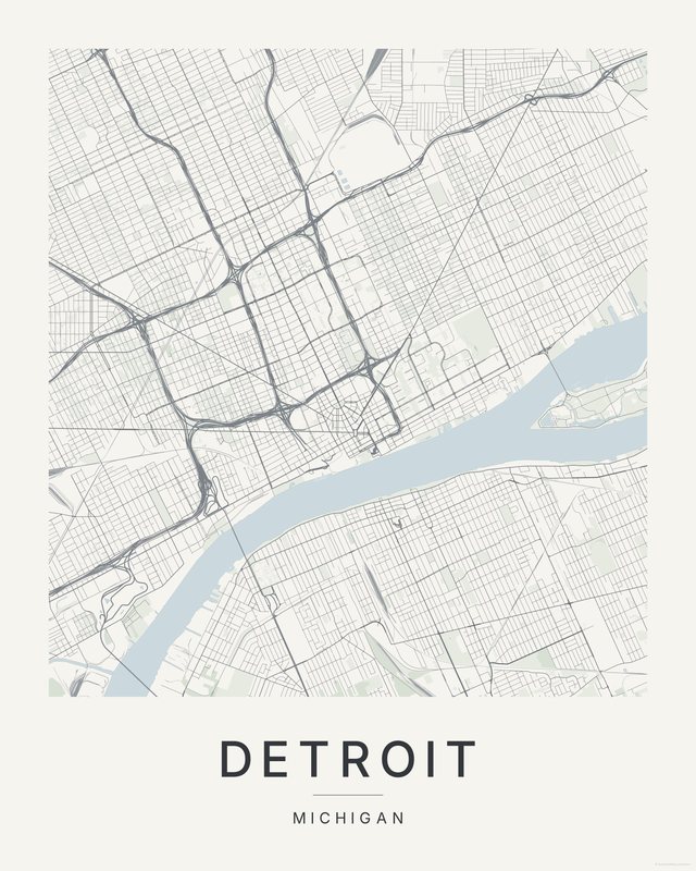 Detroit map print, Paper colorway