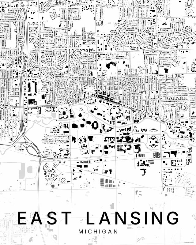 East Lansing map print, Bright colorway