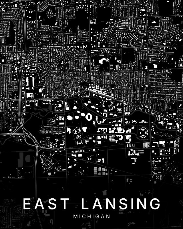 East Lansing map print, Dark colorway