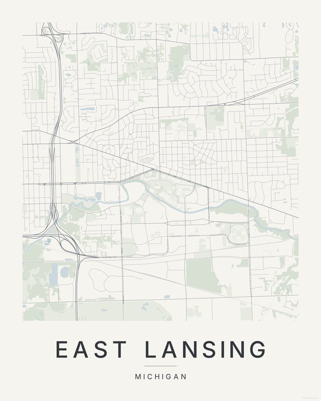 East Lansing map print, Paper colorway