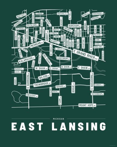 East Lansing street map print, first colorway