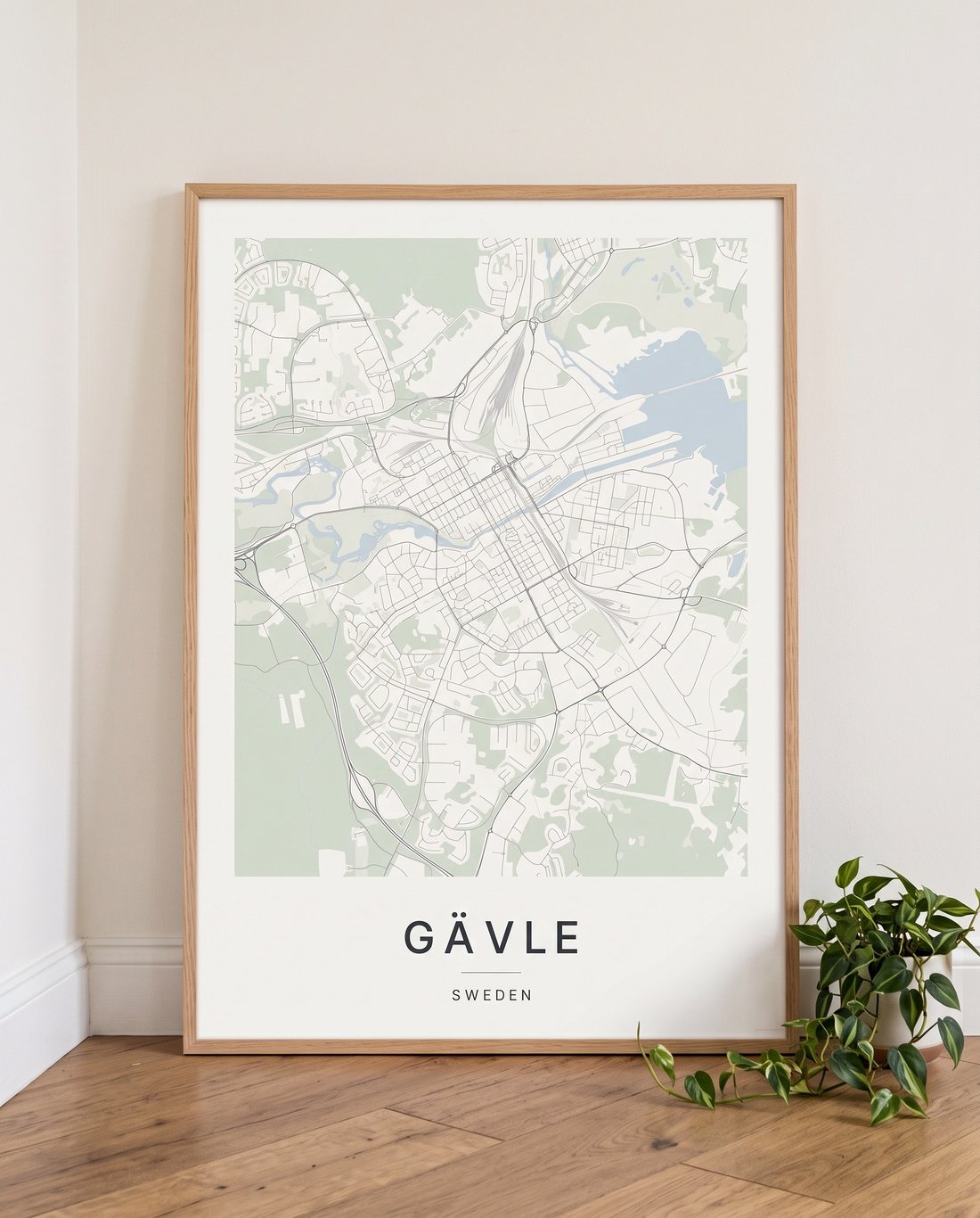 Gävle map print framed on a wall