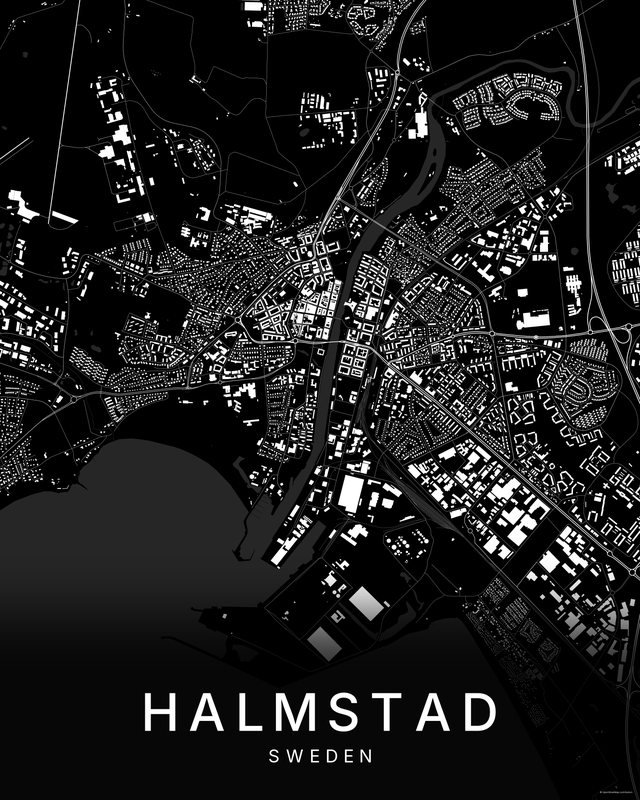 Halmstad map print, Dark colorway
