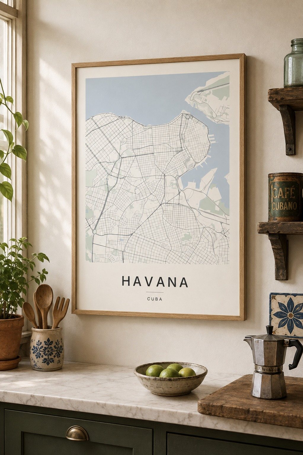 Havana map print framed on a wall