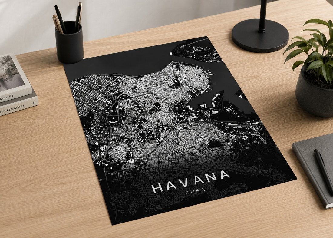 Havana map print framed on a wall