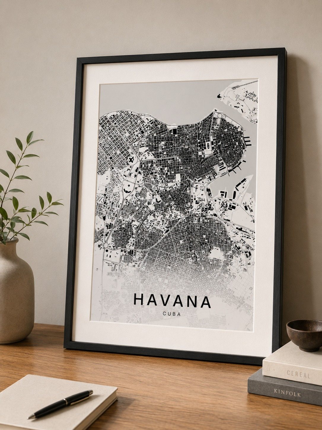 Havana map print framed on a wall
