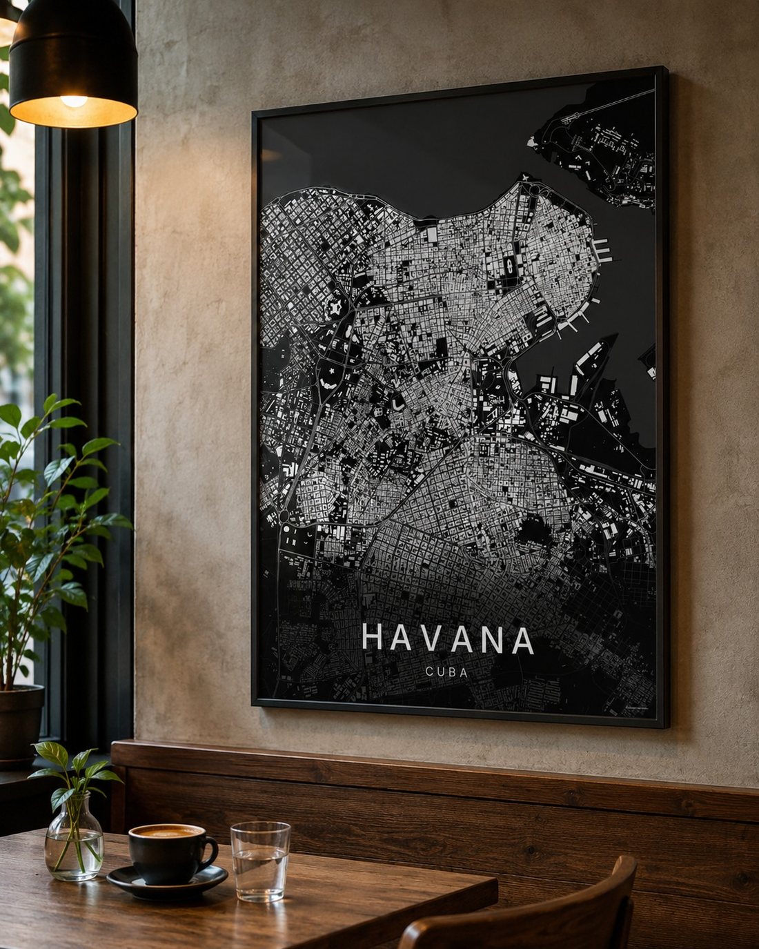 Havana map print framed on a wall