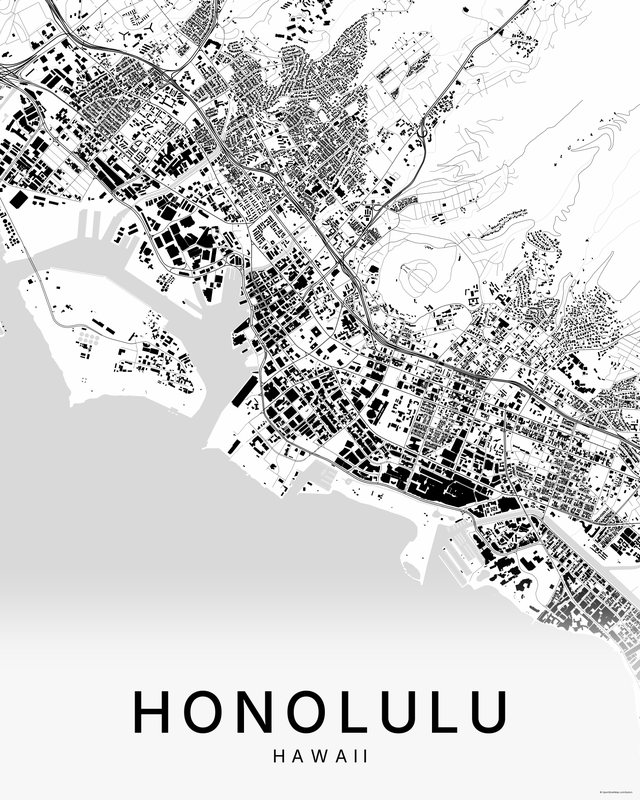 Honolulu map print, Bright colorway