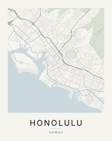 Honolulu map print, Paper colorway