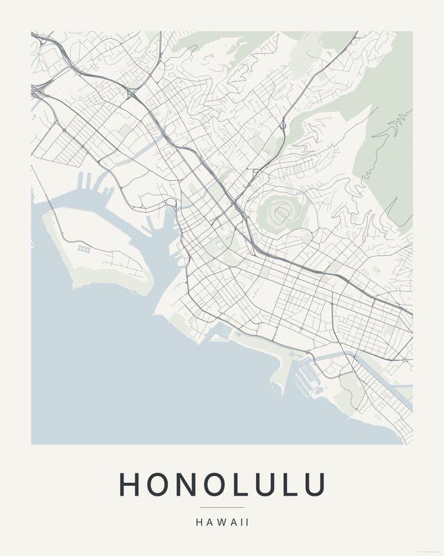 Honolulu map print, Paper colorway