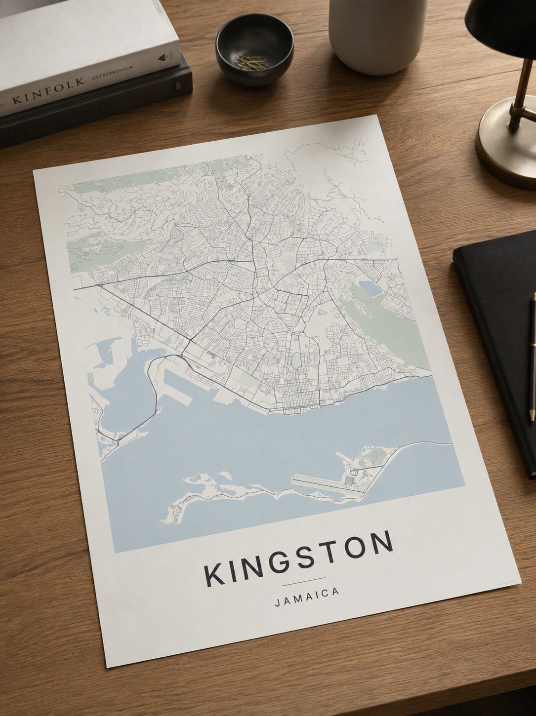 Kingston map print framed on a wall