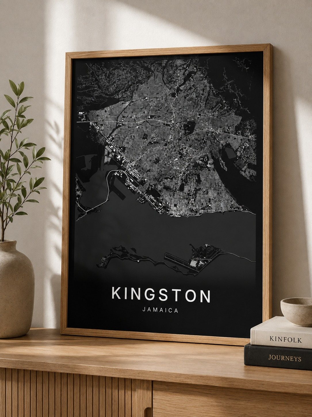 Kingston map print framed on a wall