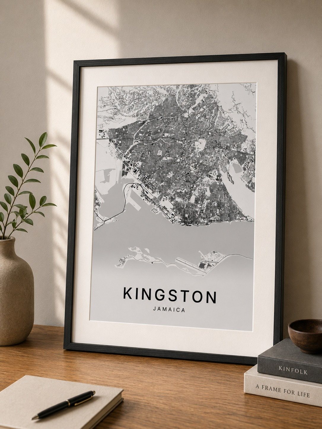 Kingston map print framed on a wall