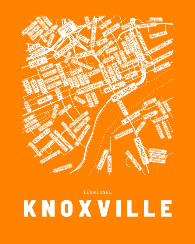 Knoxville street map print, Accent colorway