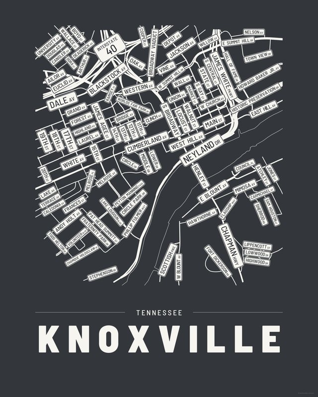 Knoxville street map print, Ink colorway