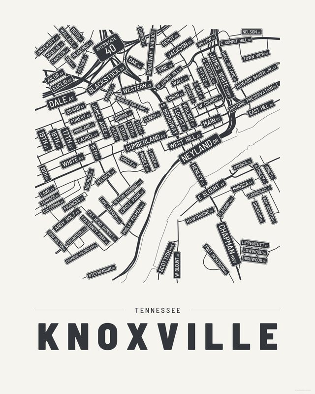 Knoxville street map print, Paper colorway