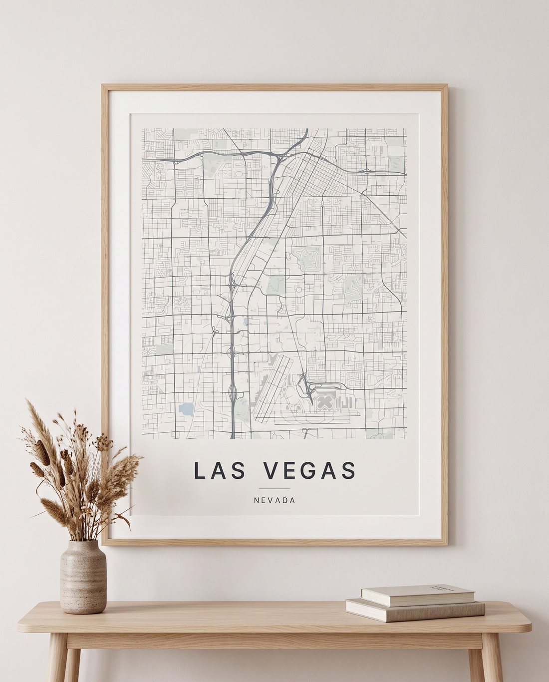 Las Vegas map print framed on a wall