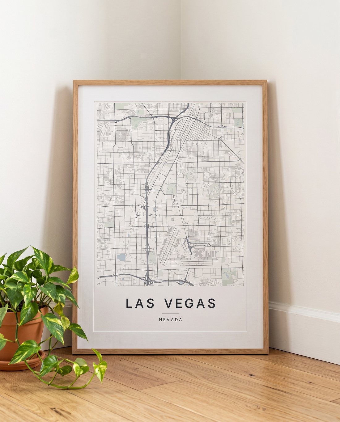 Las Vegas map print framed on a wall