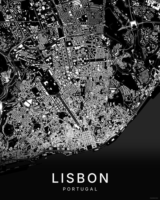 Lisbon map print, Dark colorway