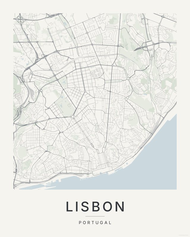 Lisbon map print, Paper colorway