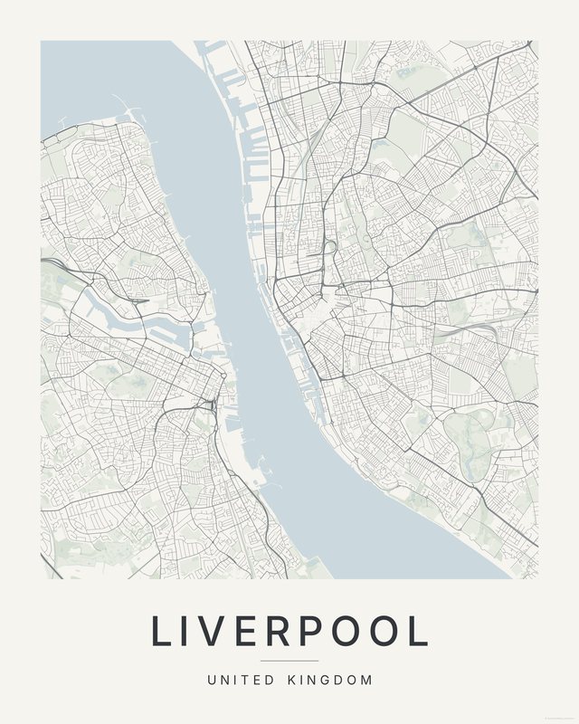 Liverpool map print, Paper colorway