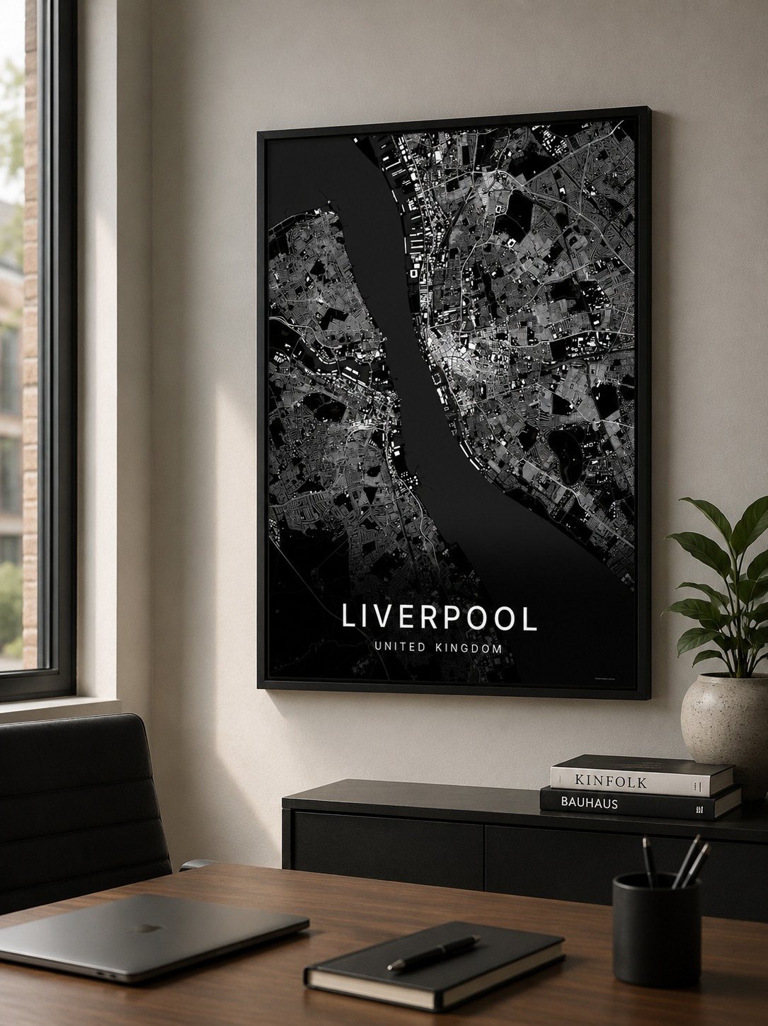 Liverpool map print framed on a wall
