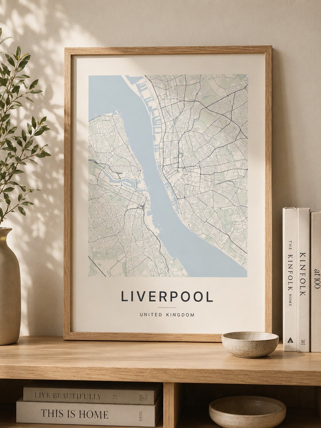 Liverpool map print framed on a wall