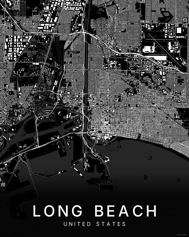 Long Beach map print, Dark colorway