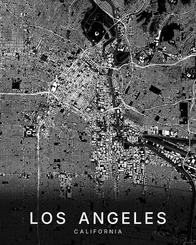 Los Angeles map print, Dark colorway