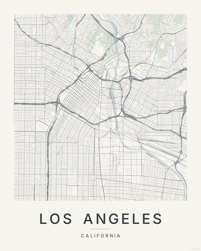 Los Angeles map print, Paper colorway