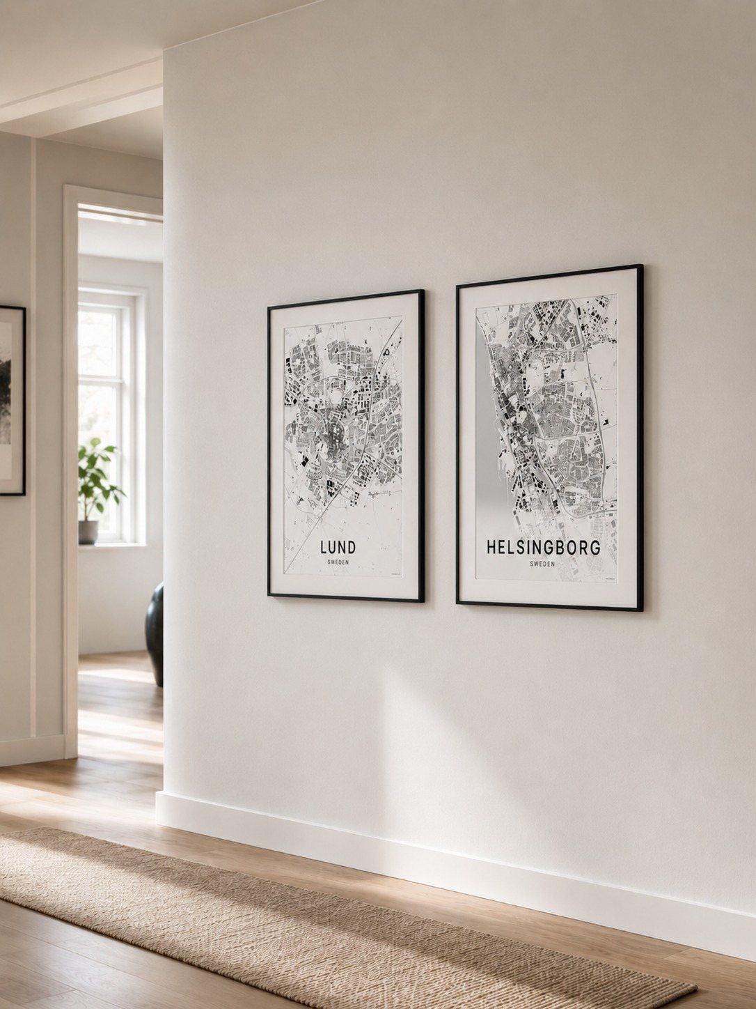 Lund map print framed on a wall