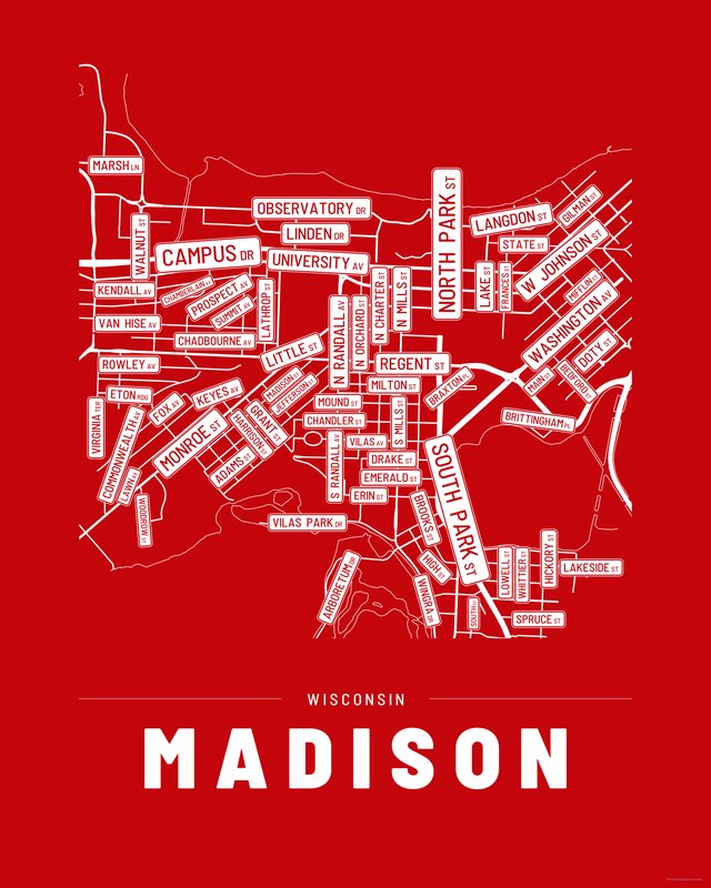 Madison street map print, Accent colorway
