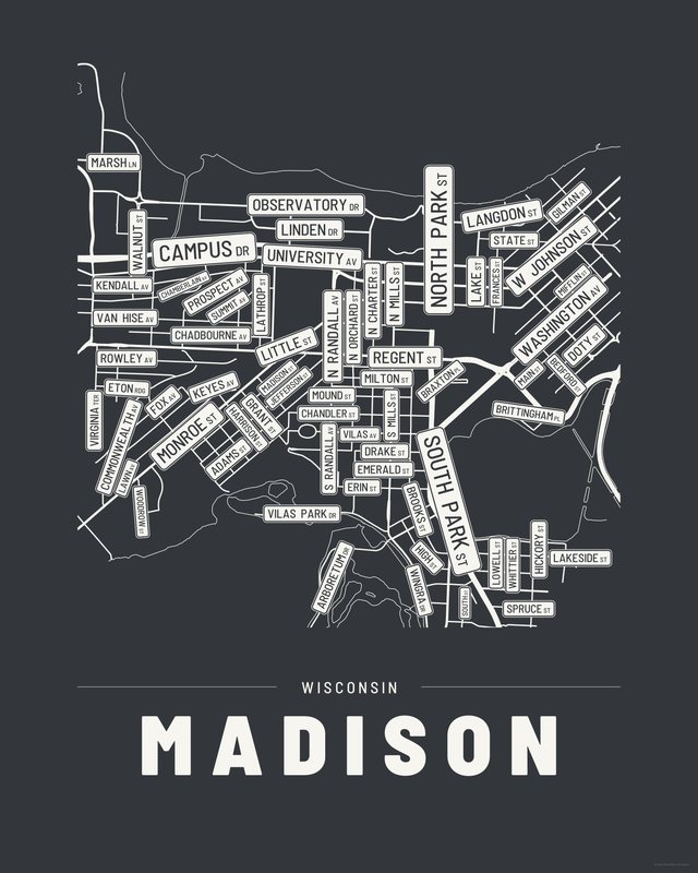 Madison street map print, Ink colorway
