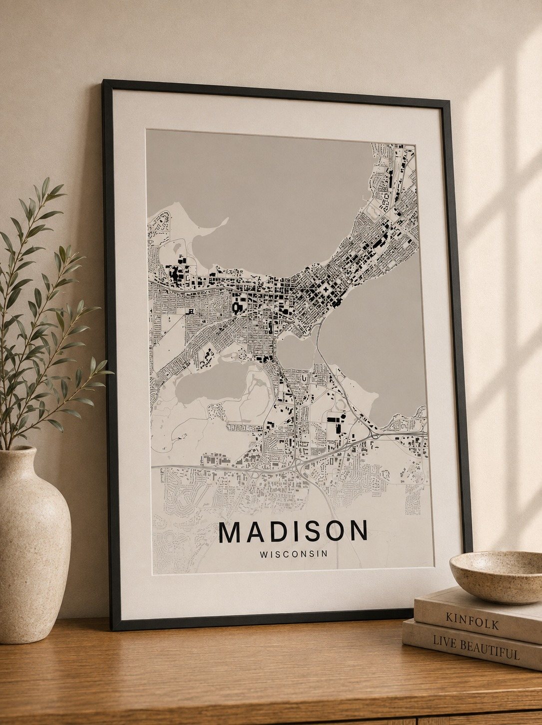 Madison map print framed on a wall