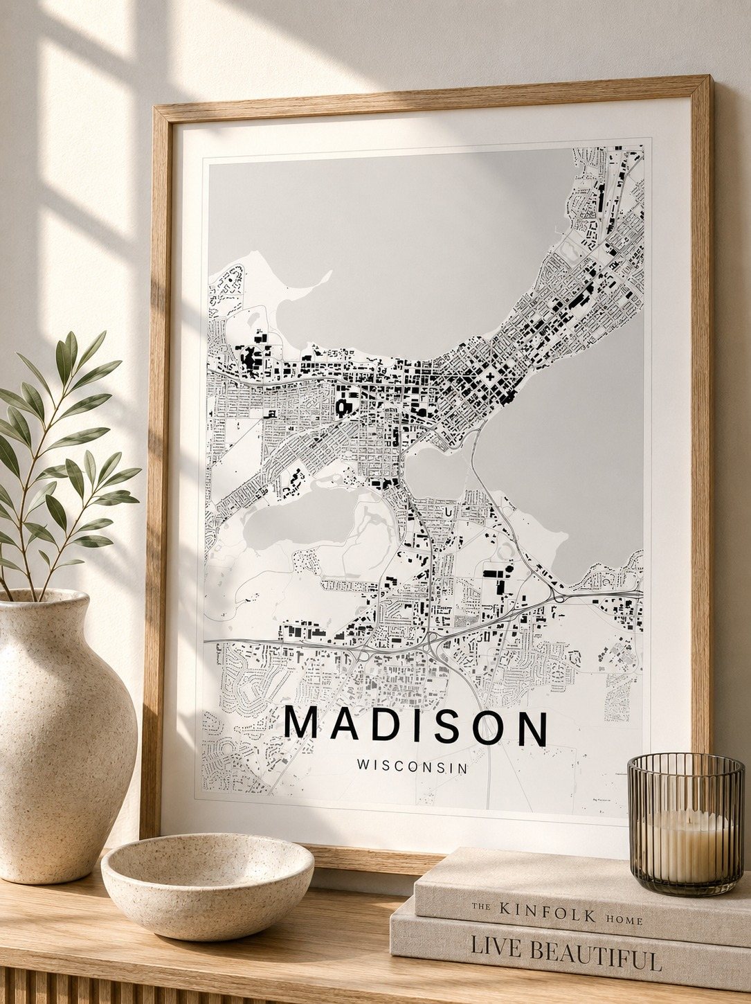 Madison map print framed on a wall