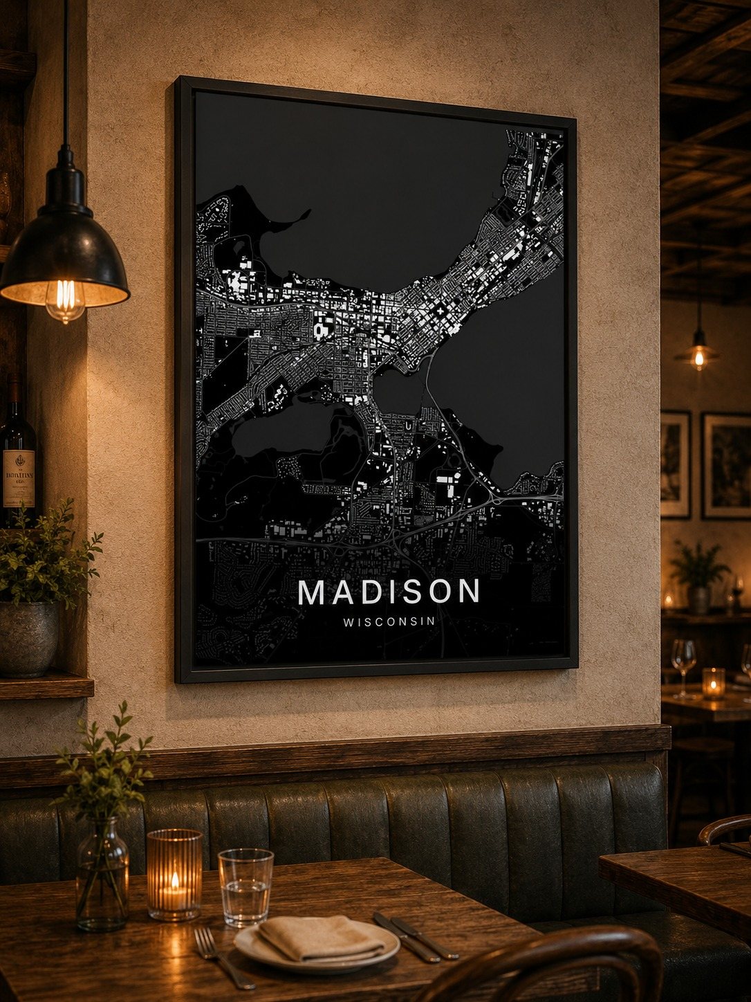 Madison map print framed on a wall
