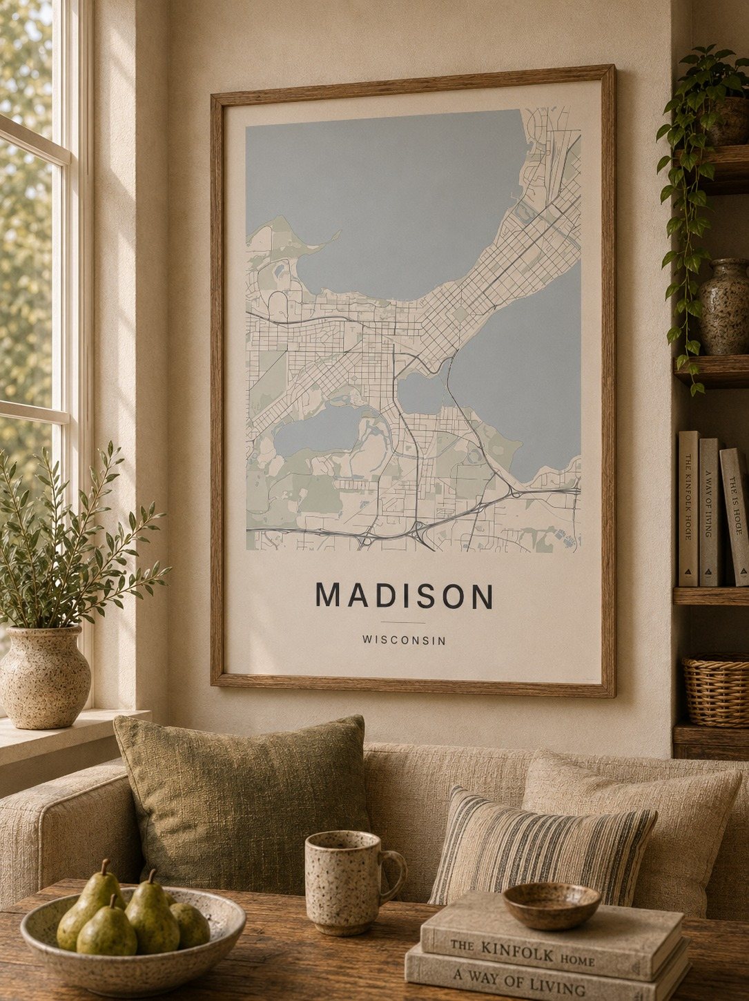 Madison map print framed on a wall