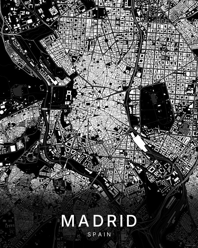Madrid map print, Dark colorway