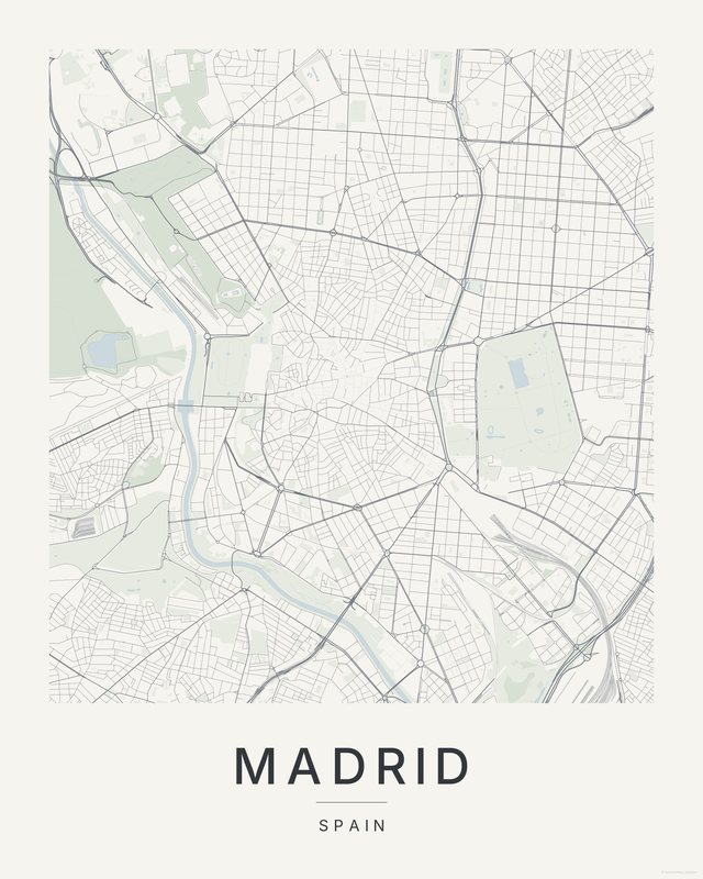 Madrid map print, Paper colorway