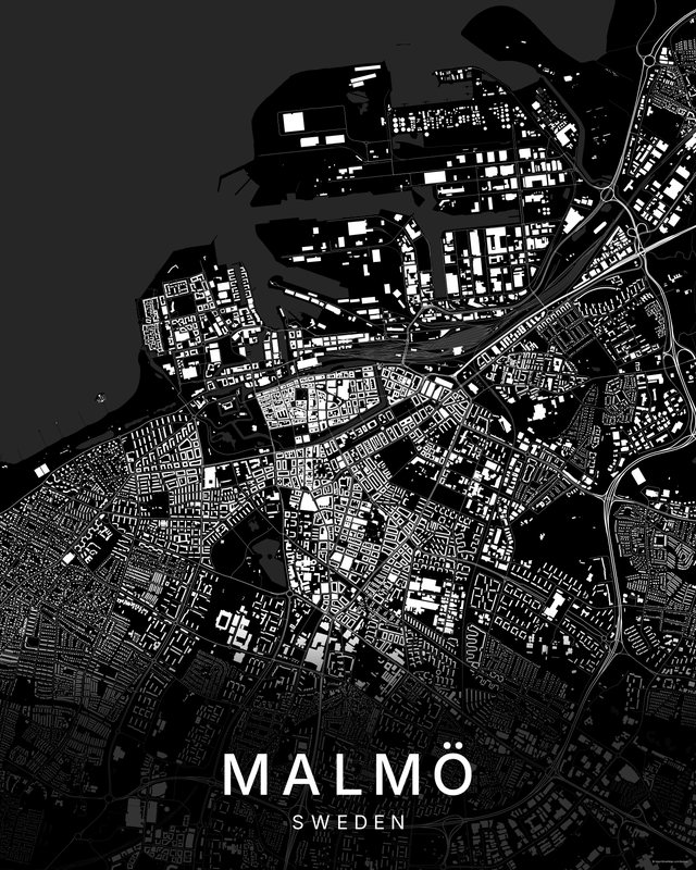 Malmö map print, Dark colorway